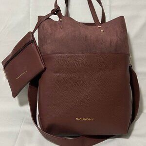Montana West - Brown Faux Leather Shoulder Tote Bag with Matching Pouch